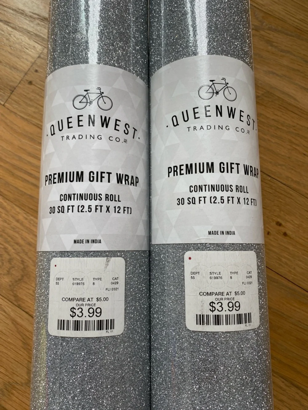 Queen West Silver Glitter Premium Gift Wrap - 2 Rolls